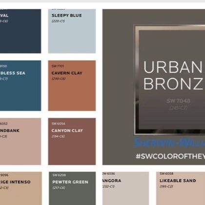 Urbane Bronze Family Room, Urbane Bronze Sherwin Williams Color Palette, Sw Urbane Bronze Exterior, Colors That Go With Urbane Bronze, Urbane Bronze Color Palette, Urban Bronze Color Palette, Urbane Bronze Coordinating Colors, Sherwin Williams Urbane Bronze, Urbane Bronze Sherwin Williams