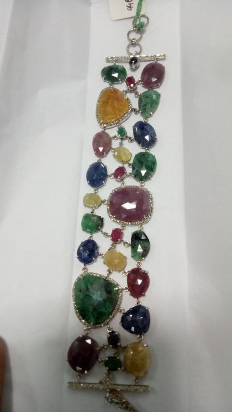 Excited to share this item from my #etsy shop: Multi Gemstone Diamond Bracelet, gemstone Slice bracelet, Diamond Ruby Emerald Sapphire Bracelet Multi Gemstone Bracelet, Silver Diamond Bracelet, Tiffany Bracelets, Sapphire And Diamond Earrings, Statement Rings Diamond, Diamond Necklace Designs, Beaded Necklace Designs, Bracelet Diamond, Emerald Bracelet