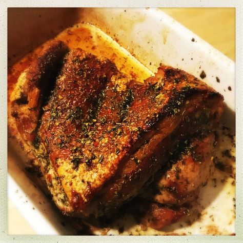 Slow Roasted Pork Loin, Pork Loin Centre Roast Recipes, Herb Crusted Pork Loin, Herb Crusted Pork Roast, Pork Leg Recipes, Pork Leg Roast, Slow Roast Pork, Slow Roasted Pork Shoulder, Pork Leg