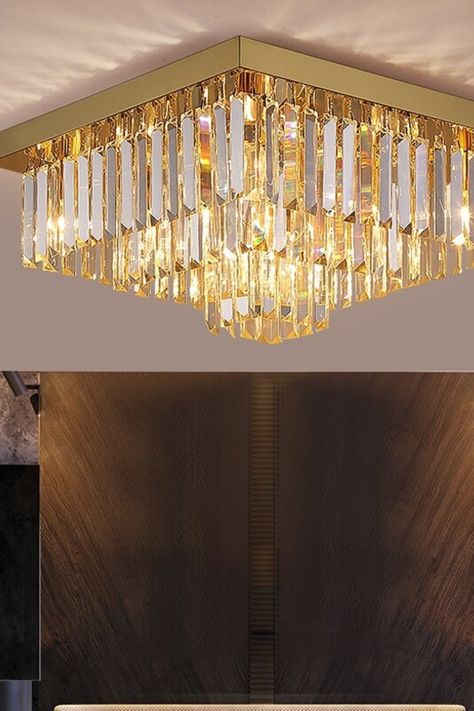 Square Chandelier, Gold Ceiling, Flush Mount Chandelier, Modern Crystal Chandelier, Crystal Ceiling Light, Silver Chandelier, Stainless Steel Lighting, Led Light Fixtures, Crystal Light