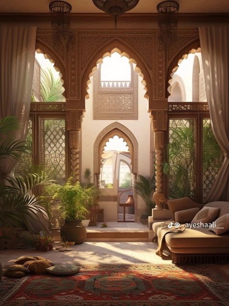 Arabian House Decor, Arabian House Interior, Arabic Room Design, Indian House Architecture, Persian Style Home, Modern Indian Architecture, Arabic Decoration Arabian Decor, Arab House Design, Indian Architecture Homes