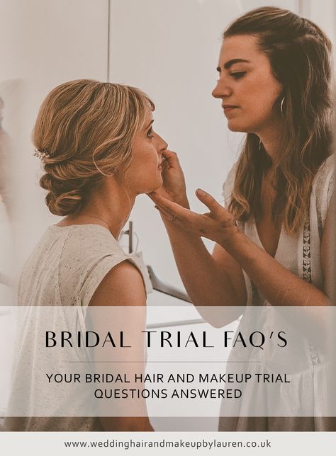 Do I really need a hair and makeup trial? How does a trial work? How long does it take? Got some questions about your bridal hair and makeup trial? I've put together a list of some of my frequently asked questions regarding a bridal hair and makeup trial. #bridaltrial #weddinghairandmakeup #bridalmakeupartist #weddingprep Types Of Bridal Makeup, Bridal Trial, Wedding Hair Makeup, Makeup Trial, Bridal Prep, Hair And Makeup Tips, Before The Wedding, Hair Creations, Wedding Stylist