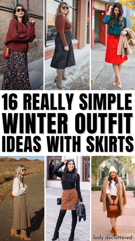 16 Really Simple Winter Outfit Ideas with Skirts Skirts During Winter, Styling A Long Skirt In Winter, Sweater Skirt Work Outfit, Full Skirt And Sweater Outfit, Cute Winter Dress Outfits For Women, Long Skirts In Winter Outfits, Styling Skirts In Winter, How To Style A Sweater With A Skirt, Outfit Ideas Winter Skirt