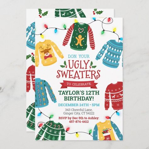 Ugly Sweater Birthday Invitation - sweater Ugly Sweater Birthday Party, Ugly Sweater Invitations, Ugly Sweater Party Invitations, Christmas Party Invitation Template, Company Party, Office Holiday Party, Christmas Birthday Party, Ugly Sweater Party, 12th Birthday