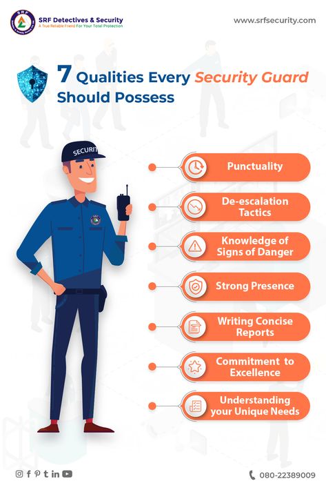 Do you want to hire a new Security Guard service for your company? If you are looking for the right security professional which will guarantee the best service there is, wherever they are stationed then these qualities are a must that any personal should possess: 1.	Punctuality 2.	De-escalation Tactics 3.	A Knowledge of the Warning Signs of Danger 4.	A Strong Presence 5.	The Ability to Write Concise Reports 6.	A Continued Commitment to Excellence 7.	An Understanding of your Unique Needs Security Officer Training, Security Manager, Security Resume, Personal Security Guard, Armed Security Guard, Security Guard Companies, Security Uniforms, Security Guard Services, Guard House