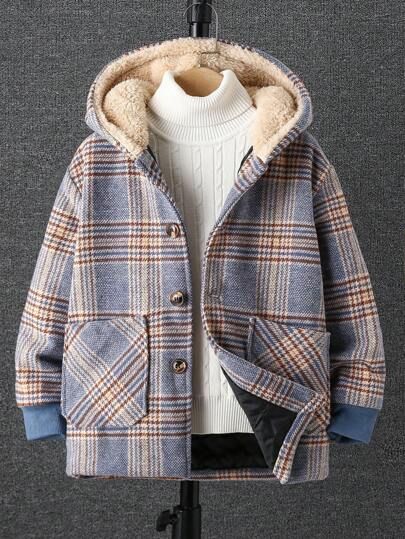 Shein Kids, Fall Winter Jacket, Hooded Trench Coat, Boys And Girls Clothes, Boy Outerwear, Style Cardigan, Fleece Coat, Boys Long Sleeve, Hooded Coat