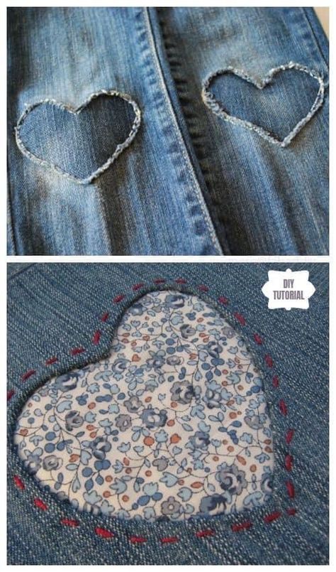 Como Fazer Short, Diy Sy, Mending Clothes, Diy Jeans, Patch Jeans, Heart Diy, Sew Ins, Costura Diy, Fabric Heart