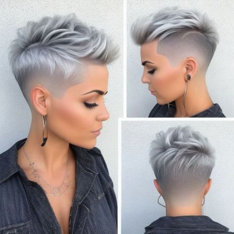 30+ Short Wolf Haircuts For Women: Unleash Your Style (2023) Women Very Short Hairstyles, High Fade Women Haircut Short, Short Shaved Pixie Haircuts, Womens Short Hair Undercut, Short Hair Fades Women, Phohawk Women, Short Shaved Hairstyles For Women, Short Hairstyle Cut Women, Short Sassy Pixie Haircut