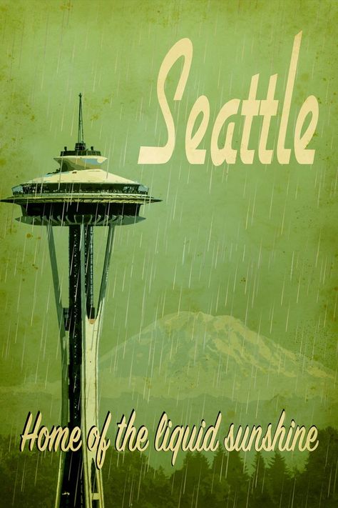 Vintage Seattle Poster, Location Posters, Travel Seattle, Seattle Poster, Liquid Sunshine, Posters Minimalist, Pacific Northwest Art, Seattle Travel, State Posters