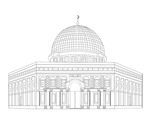 Masjid Al Aqsa Drawing, Al Aqsa Mosque Drawing, Masjid Sketch, Al Aqsa Mosque Painting, Putrajaya Mosque, Islam Painting, Mosque Drawing, Mosque Illustration, Loomis Method