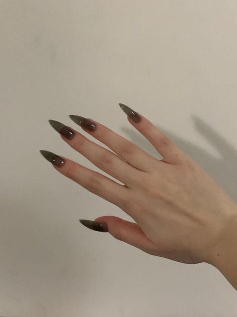 Transparent Grey Nails, Nails Transparent Design, Nail Gray And Black, Black Translucent Nails, Clear Grey Nails, Black Sheer Nails, Sheer Black Nails Design, Jelly Black Acrylic Nails, Translucent Black Nails