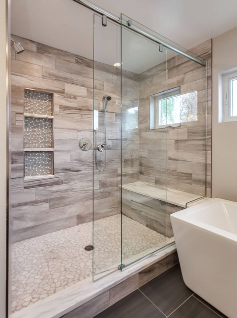 Gorgeous Custom Bathroom with Extra Large Shower - Contemporary - Bathroom - Denver - by JM Kitchen & Bath Makeover Kamar Mandi, Bathroom Renovation Diy, Shower Tiles, Bathroom Shower Design, Shower Bathroom, Master Bath Remodel, Custom Bathroom, Bathroom Remodel Designs, Bathroom Remodel Shower