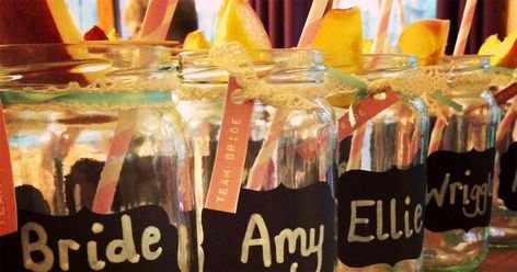 DIY Ideas: 14 Fun Things to Do with Old Pickle Jars | Work & Life Hen Doo Ideas, Batchlorette Party, Drinks Glasses, Classy Hen Party, Festival Themed Party, Hen Night Ideas, Hen Party Favours, Hen Party Bags, Hen Weekend