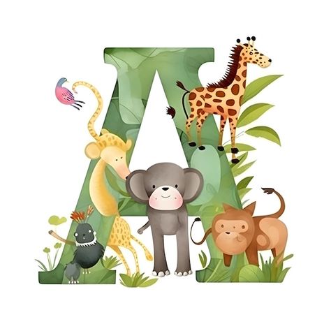 Diseño de fuentes para el alfabeto animal A con monojirafa y mono | Foto Premium Animal Alphabet Letters, Safari Design, Animal Alphabet, Jungle Theme, Baby Boy Nurseries, Boy Nursery, Animal Design, Preschool Activities, Lettering Alphabet