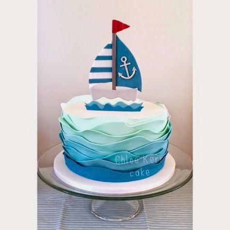 Sail Boat Cake, Nautical Birthday Cakes, Sailor Cake, Sailboat Cake, Cake Baby Boy, Whimsical Cakes, Beach Birthday Cake, Ocean Cake, Cake Designs For Boy