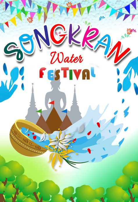 Water Festival Poster, Thailand Songkran, Songkran Day, Songkran Thailand, Festival Poster Design, Water Festival, Songkran Festival, Water Patterns, Dragon Boat Festival