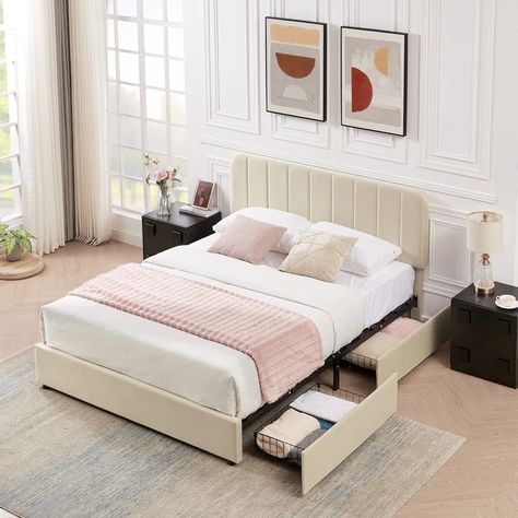 Mercer41 Upholstered Storage Bed & Reviews - Wayfair Canada Upholstered Storage Bed, Upholstered Storage, Upholstered Platform Bed, Storage Bed, Platform Bed, Storage Drawers, Interior Lighting, Bed Frame, Drawers