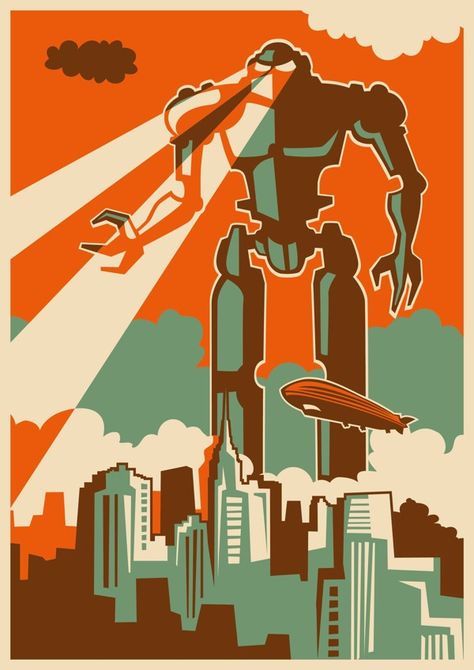 Evil Robot. by Radoman Durkovic, via Behance Broadway Posters, Robot Print, Giant Poster, Vintage Robots, Retro Robot, New York Poster, Arte Robot, Alien Vs Predator, City Wall Art