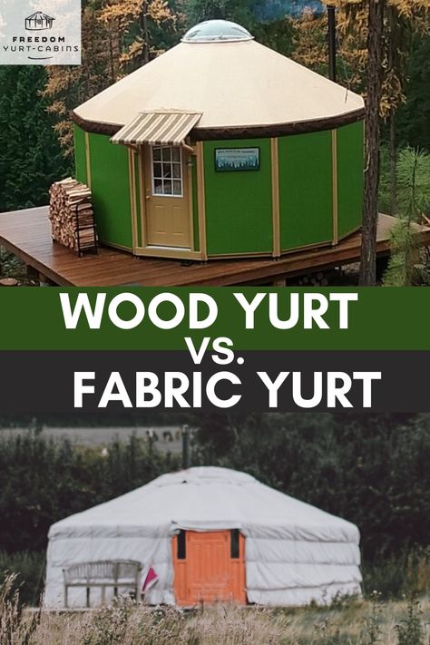 If you've ever wondered how a wood and fabric yurt compare, you'll be amazed. Yurt's have come a long way, and wooden yurts are affordable, all-weather, cabin-like structures that can be easily built and moved if needed. Find out why you need a wood yurt. #freedomyurtcabins #yurtlife #yurtliving #woodyurt #fabricyurt #tent #shelter #sheshed #emergencyshelter #yurthome #tinyliving #tinyhouse #yurtdesign #yurtinterior #design #offgrid #affordable #mordernyurt #glamping #cabins #DIY Diy Yurts How To Build, How To Build A Yurt, Diy Yurt How To Build, Yurts Interior, Yurt Living Interior Design, Wood Yurt, Diy Yurt, Build A Yurt, Wooden Yurts