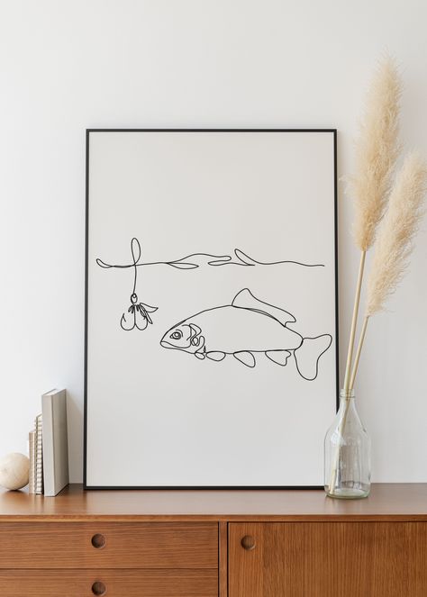 Line Art Fish, Fishing Wall Art, Fish Drawing, Baby Art Projects, Drawing Poster, Art Fish, Minimalist Line Art, Fish Crafts, Fish Wall Art