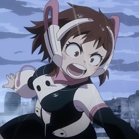 Mha Pfps, Mha Pfp, Cosplay Poses, Mha Characters, Ochaco Uraraka, Academia Wallpaper, Class 1 A, Ochako Uraraka, Anime Screenshots