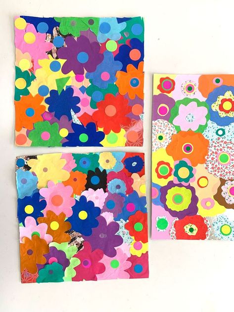 This colorful groovy collage is inspired by the flower power designs of the 60s. This is a simple craft to create with a powerful impact! 60s Crafts Easy Diy, Diy Flower Power Decorations, 70s Arts And Crafts, Decades Arts And Crafts, Flower Power Decorations, Groovy Crafts For Kids, Decades Crafts, 1960s Crafts, 60s Crafts