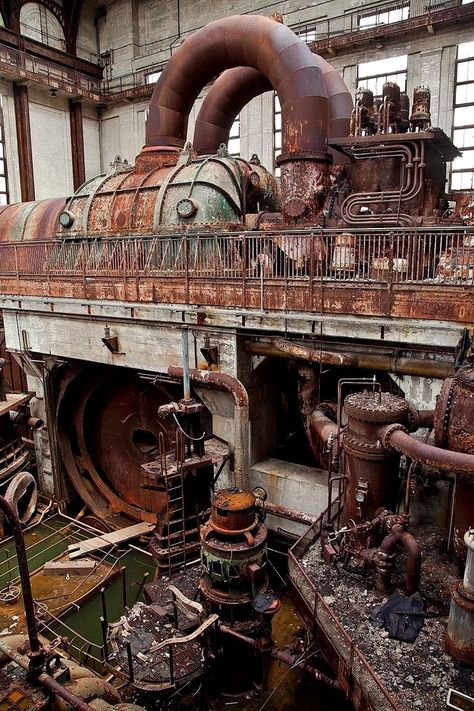 Abandoned Steampunk, Abandoned Technology, Factory Architecture Design, Steampunk Factory, Steampunk Architecture, Abandoned Cities, Abandoned Factory, Warhammer Terrain, Industrial Steampunk