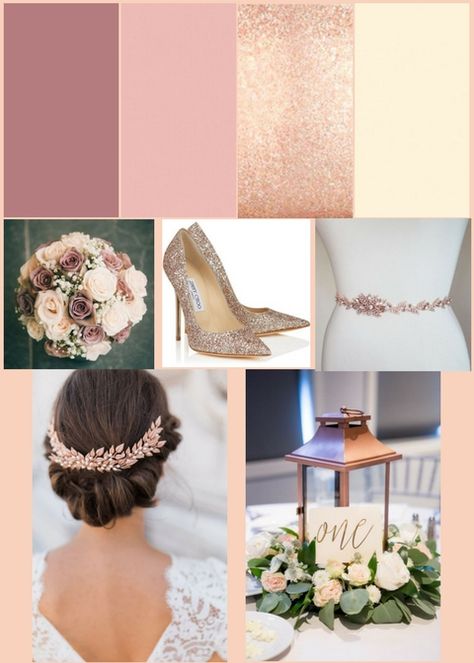 Rose gold, Dusty Rose, Blush and Cream inspired wedding Dusty Rose And Rose Gold Wedding, Rose Gold Christmas Wedding, Rose Gold And Cream Wedding, Rose Gold Wedding Decorations Receptions, Dusty Pink And Gold Wedding, Rose Gold And Champagne Wedding, Rose Gold Wedding Ideas, Wedding Rose Gold Theme, Dusty Rose Wedding Colors