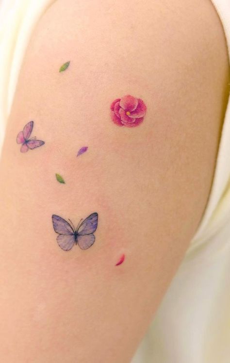 Small Colored Butterfly Tattoo, Pink Butterfly Tattoo, Watercolor Butterfly Tattoo, Butterfly Tattoos For Women, Butterfly Tattoo, Color Tattoo, Fish Tattoos, Paw Print Tattoo, Watercolor Tattoo