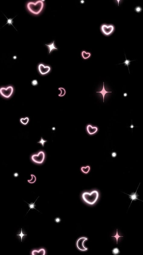 Hearts And Stars Wallpaper, Black And Pink Stars Wallpaper, Cute Wallpapers Dark, Cute Black Aesthetic, Black And Pink Aesthetic Wallpaper, Dark Pink Aesthetic Wallpaper, Dark Kawaii Aesthetic, Pink And Black Wallpaper, Purple Flowers Wallpaper