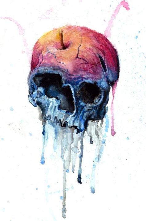 Rotten Fruit skull Apple Skull, Sick Artwork, Stained Hands, 천사와 악마, Skull Color, Tattoo Watercolor, Desenho Tattoo, Human Skull, A Skull