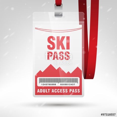 Vector: Ski pass vector illustration. Blank ski pass template with barcode in plastic holder with red lanyard. Vertical layout. Apres Party, Middle School Decor, Ski Lodge Party, Ski Board, Winter Lodge, Ski Party, Apres Ski Party, Cabin Retreat, Ski Club