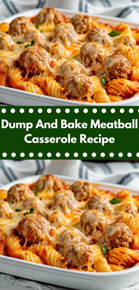 Searching for a hassle-free dinner? This Dump And Bake Meatball Casserole is an ideal choice, combining juicy meatballs and hearty pasta in a single dish, making it a favorite among easy casserole recipes for family gatherings. Dump And Make Meatball Casserole, Baked Pasta Meatballs, Casseroles With Meatballs, Quick Dinner Casserole Recipes, Meatball Subs Casserole, Meatballs And Macaroni, Easy Dinner Recipes With Meatballs, Pasta And Meatball Bake, Dump N Bake Dinner