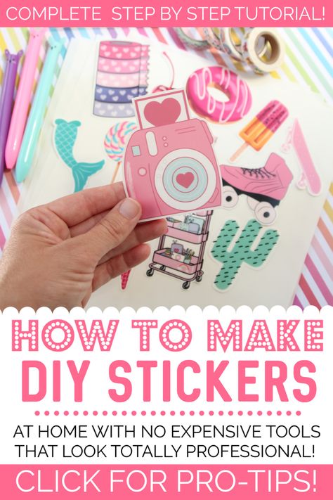 Check out our FREE easy DIY tutorial on how to make stickers at home with or without a Cricut.  We'll show you how to turn your home printer into a sticker making machine! From labels to planner stickers to waterproof hydroflask or iphone stickers- we show you how to make professional quality stickers that are actually homemade! #cricut #plannerstickers #stickers  #cricutdesignspace #tutorial #cricuttutorial #howtomakestickers #stickers #diy #cricutdesign #circutprojects #cricutideas Stickers At Home, Printable Vinyl Sticker Paper, Printable Sticker Paper, Sticker Making, Make Stickers, Homemade Stickers, Iphone Stickers, Projets Cricut, How To Make Stickers