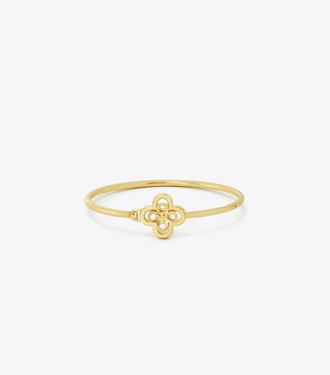 Kira Clover Hinge Bracelet: Women's Designer Bracelets | Tory Burch Tory Burch Ring, Tory Burch Bracelet, Hinge Bracelet, Tory Burch Kira, Designer Bracelets, Designer Rings, Tory Burch Jewelry, High Maintenance, Hinged Bracelet