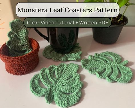 Leaf Coasters, Crochet Succulent, Coasters Crochet, Crochet Coasters Free Pattern, Gifts Crochet, Crochet Leaf Patterns, Crocheting Patterns, Confection Au Crochet, Beginners Crochet