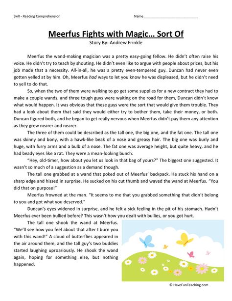 Meerfus Fights with Magic... Sort Of English Story Reading High Schools, Fourth Grade Reading, 3rd Grade Reading Comprehension Worksheets, Teaching Reading Comprehension, School Material, English Teaching Resources, 6th Grade Reading, British School, Kids Story