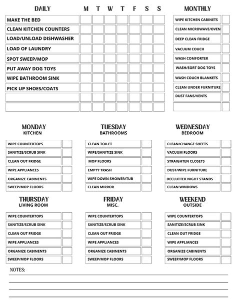 Cleaning Calendar Printable Free, Organization Lists Printables, Blank Cleaning Schedule Printable, Good Notes Daily Planner, Ultimate Cleaning Checklist, Budget Planner Ideas, Daily Checklist Printable, House Cleaning Checklist Printable, Cleaning Checklist Printable Free