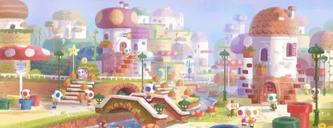 The Mushroom Kingdom, Super Mario Bros Movie Concept Art, Mario Movie Concept Art, Mushroom Kingdom Mario, The Mario Movie, Mushroom City, Super Mario Movie, Movie Concept Art, Mario Movie