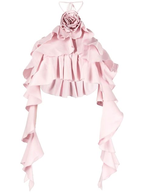 Blumarine rose-detail Ruffle Top - Farfetch Sleeve Folds, Halter Long Sleeve, Ruffles Top, Rosé Details, Women Halter, Summer Clothing, Summer Fashion Outfits, Ruffle Top, Tops For Women