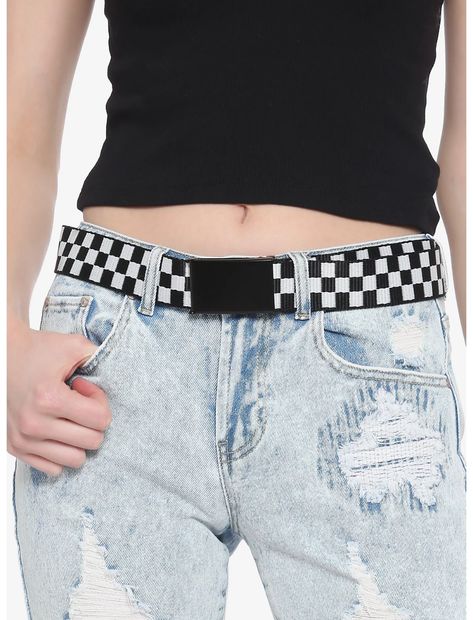 Black & White Checkered Web Belt Checkered Belt, Checkered Clothes, Web Belt, Black White Checkered, Matte Black Hardware, White Belt, Rock T Shirts, Black Hardware, Black Laces