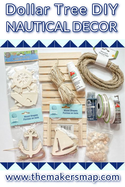 The perfect DIY decor for summer! Use Dollar Tree's new Nautical Collection to create decor for your home or vacation rental! Dollar Tree Nautical Crafts, Dollar Tree Nautical Decor, Dollar Tree Nautical Diy, Homemade Picture Frames, Nautical Decor Diy, Anchor Crafts, Coastal Diy, Diy Nautical Decor, Diy Nautical