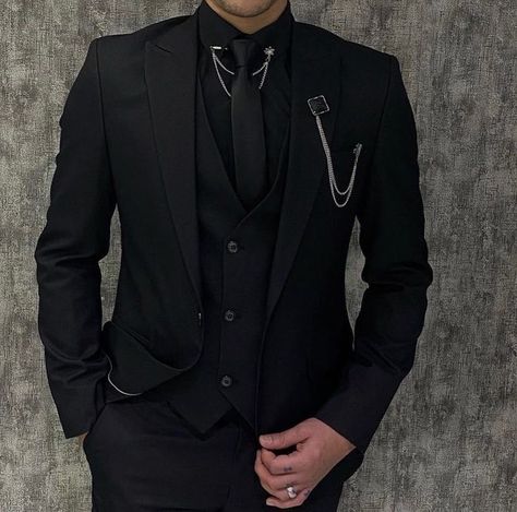 Full Black Suit, Black Prom Suits, Man Fashion Style, Suit For Men Wedding, Prom Men, All Black Suit, Terno Slim, Prom Suits For Men, Black Suit Men