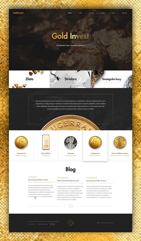 Gold Invest landing page by Lukas Majzlan Black And Gold Website, Gold Website Design, Gold Web Design, Web Design Black, Gold Website, Website Ui Ux Design, Black Website, Clean Web Design, Gold Investment