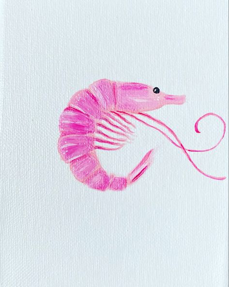 Shrimp Painting Acrylic, Water Coloring Painting Ideas Simple, Shrimp Painting, Watercolor Ocean Animals, Painting On Mini Canvas, Pink Shrimp, Hand Painted Wine Glasses, Fish Drawings, Watercolor Paintings Easy