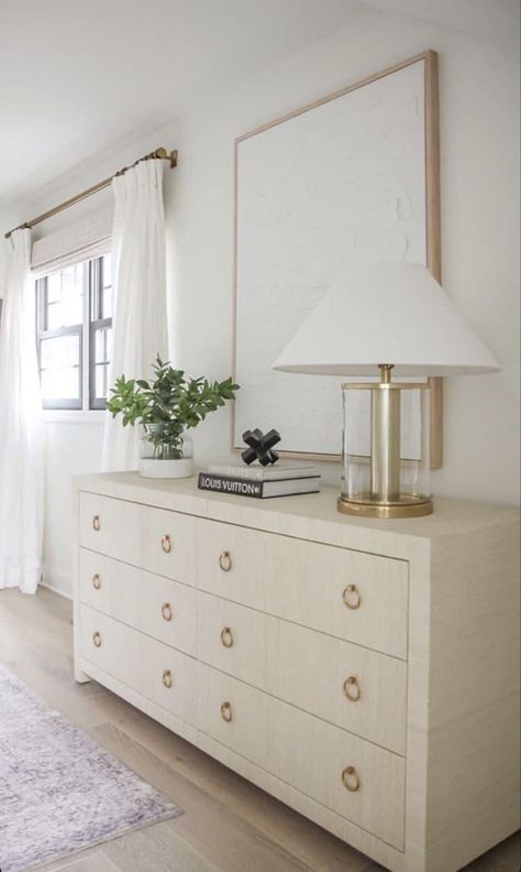 Chest Dresser Decor Bedroom, Decorating Corner In Bedroom, Bedrooms With Dressers, Dresser Wall Decor Bedroom, Decor Above Dresser Master Bedrooms, How To Decorate A Long Dresser, Beige Dresser Bedroom, Neutral Dresser Decor, Over Dresser Wall Decor Bedroom