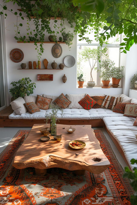 40 Beautiful Boho Living Room Ideas to Transform Your Home Boho Garden Room Ideas, Bohemian House Interior, Buddhist Home Decor, Boho Interior Design Living Room, Boho Sitting Room, Corner Living Room Ideas, Relaxing Living Rooms, Boho Houses, Boho Small Living Room