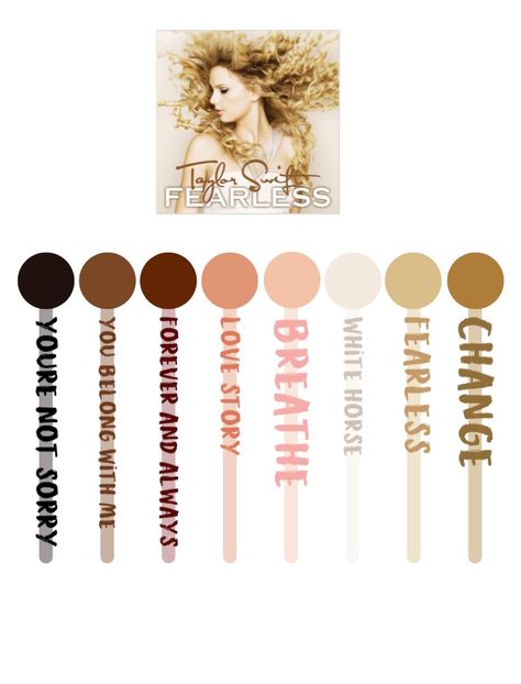 The second in the Taylor Swift Color Palette series! Fearless Color Palette, Taylor Swift Color Palette, Procreate Palettes, Evermore Taylor Swift, Fearless Album, Taylor Swift Song, Swift Concert, Taylor Swift Concert, Taylor Swift Songs