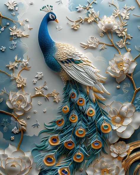 Golden Outlined Peacock: Minimalist Masterpiece in 3D Embroidery Craft Peacock 3d Art, 3d Peacock Wall Art, 3d Printed Wall Art, Peacock Outline, 3d Wall Art Sculpture, Peacock Artwork, The Rule Of Thirds, Paris Artwork, Wall Carvings