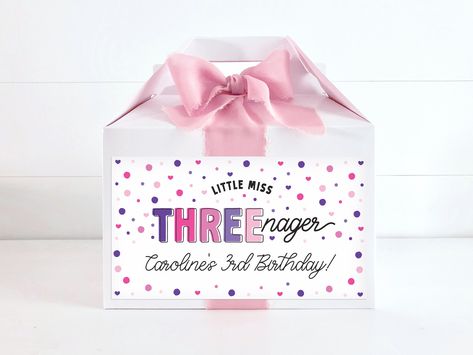 Little Miss THREEnager Party Gabel Box | 3rd Birthday Party Box Label For Three Year Birthday, Colourful Girls birthday party printable Threenager Party Favors, Threenager Party, Birthday Party Box, Party Box, Party In A Box, Party Bags, 3rd Birthday Parties, Little Miss, Printables Kids